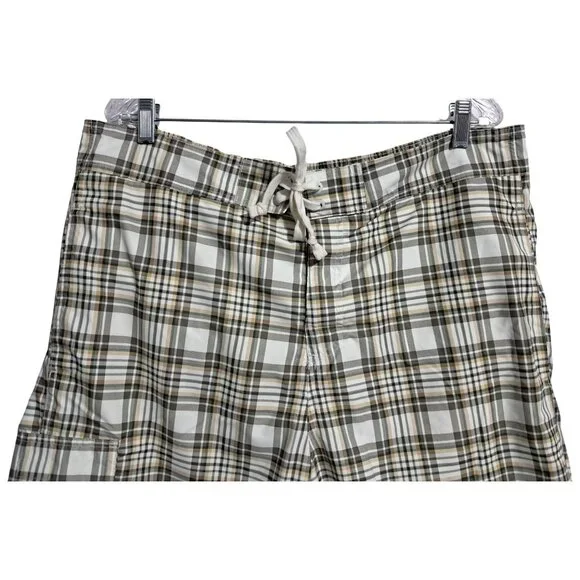 Chaps Plaid Swim Trunks Mens XL Beige White Polyester Mesh Lined Drawstring - Picture 7 of 14